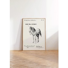 Ninastore Komik Vintage Kovboy Atı Çizimi Baskısı (Baskı)