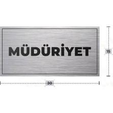 Azresa Müdürıyet Yazılı - Metal - Gümüş Renk - Kapı Isimliği - 30X15 cm