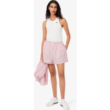 Lacoste Kadın Loose Fit Çizgili Pembe Şort