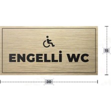 Azresa Engelli Wc Yazılı - Metal - Gold Renk - Kapı Isimliği - 30X15 cm