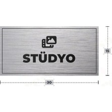 Azresa Stüdyo Yazılı - Metal - Gümüş Renk - Kapı Isimliği - 30X15 cm
