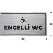 Azresa Engelli Wc Yazılı - Metal - Gümüş Renk - Kapı Isimliği - 30X15 cm