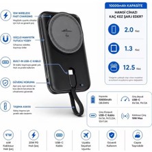HiboTekno 10000MAH Kablosuz Powerbank 20W Pd Hızlı Şarj – Dahili Usb-C Kablolu, Manyetik Wireless Şarj, Taşınabilir Mini Şarj Aleti