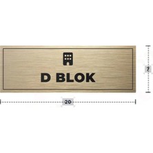 Azresa D Blok Yazılı - Metal - Gold Renk - Kapı Isimliği - 20X7 cm