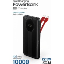 HiboTekno Turove 10000 mAh Kapasiteli 22.5W Hızlı Şarj Kendinden Kablolu Powerbank Göstergeli