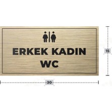 Azresa Erkek Kadın Wc Yazılı - Metal - Gold Renk - Kapı Isimliği - 30X15 cm