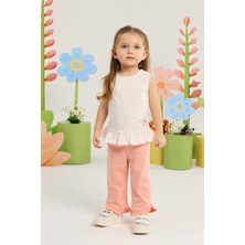 Minycenter Kız Bebek Çiçek Nakışlı Fırfırlı Tişört 3 Ay-36 Ay Pudra