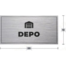 Azresa Depo Yazılı - Metal - Gümüş Renk - Kapı Isimliği - 20X10 cm