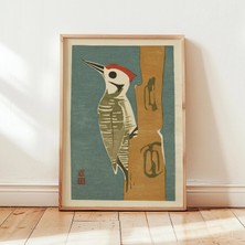 Ninastore Ağaçkakan Ukiyo-E Baskısı - Turkuaz Krem Kırmızı Japon Tarzı Sanat (Baskı)