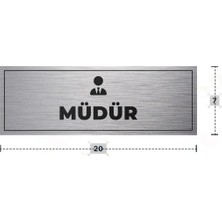 Azresa Müdür Yazılı - Metal - Gümüş Renk - Kapı Isimliği - 20X7 cm