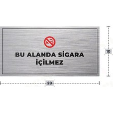 Azresa Bu Alanda Sigara Içilmez Yazılı - Metal - Gümüş Renk - Kapı Isimliği - 20X10 cm