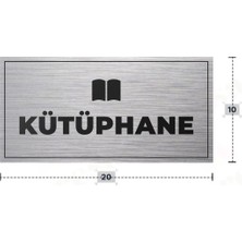 Azresa Kütüphane Yazılı - Metal - Gümüş Renk - Kapı Isimliği - 20X10 cm
