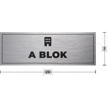 Azresa A Blok Yazılı - Metal - Gümüş Renk - Kapı Isimliği - 20X7 cm