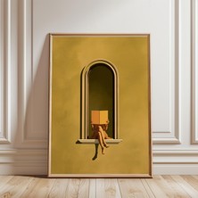 Ninastore Sarı Kadın Kitap Okuma Baskısı - Yeşil Duvar Sanatı - Kütüphane - Kitap Severler Için Hediyeler -