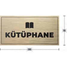 Azresa Kütüphane Yazılı - Metal - Gold Renk - Kapı Isimliği - 30X15 cm