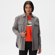 Lacoste Kadın Relaxed Fit Uzun Kollu Gri Gömlek