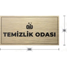 Azresa Temizlik Odası Yazılı - Metal - Gold Renk - Kapı Isimliği - 30X15 cm