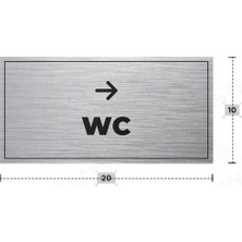 Azresa Wc Yazılı - Metal - Gümüş Renk - Kapı Isimliği - 20X10 cm