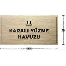 Azresa Kapalı Yüzme Havuzu Yazılı - Metal - Gold Renk - Kapı Isimliği - 30X15 cm