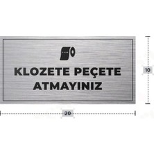 Azresa Klozete Peçete Atmayınız Yazılı - Metal - Gümüş Renk - Kapı Isimliği - 20X10 cm