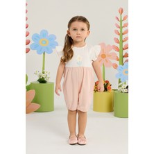Minycenter Kız Bebek Çiçek Desenli Kısa Tulum 3 Ay-36 Ay Pudra