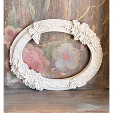 Boyanabilir Çiçekli, Kelebekli Oval Çerçeve 21*17 cm