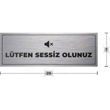 Azresa Lütfen Sessiz Olunuz Yazılı - Metal - Gümüş Renk - Kapı Isimliği - 20X7 cm