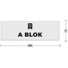 Azresa A Blok Yazılı - Metal - Beyaz Renk - Kapı Isimliği - 20X7 cm
