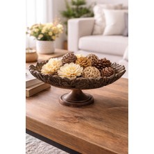 Baykuşca Bronz Eskitme Desenli Çiçekli Sunumluk 26 cm Çaplı