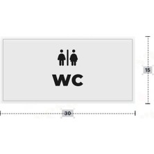 Azresa Wc Yazılı - Metal - Beyaz Renk - Kapı Isimliği - 30X15 cm
