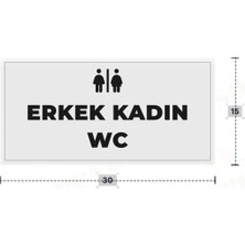 Azresa Erkek Kadın Wc Yazılı - Metal - Beyaz Renk - Kapı Isimliği - 30X15 cm