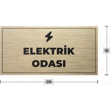 Azresa Elektrik Odası Yazılı - Metal - Gold Renk - Kapı Isimliği - 20X10 cm