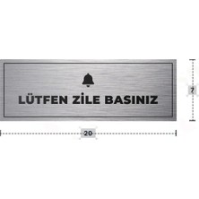 Azresa Lütfen Zile Basınız Yazılı - Metal - Gümüş Renk - Kapı Isimliği - 20X7 cm