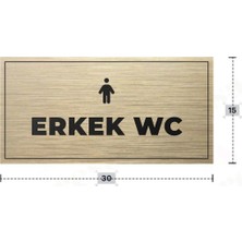 Azresa Erkek Wc Yazılı - Metal - Gold Renk - Kapı Isimliği - 30X15 cm
