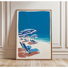 Ninastore Plaj Şemsiyesi Posteri | Akdeniz Kıyısı Duvar Sanatı | Mavi Deniz Baskısı | Yaz Plaj Manzarası