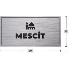 Azresa Mescıt Yazılı - Metal - Gümüş Renk - Kapı Isimliği - 30X15 cm