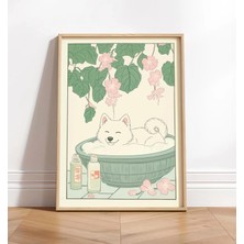 Ninastore Amerikan Eskimo Köpeği Baskısı: Ukiyo-E Tarzında Japon Banyo Baskısı
