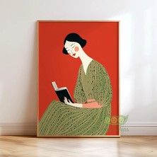 Ninastore Kitap Okuyan Kadın Duvar Sanatı - Minimalist Kitap Sever Baskısı - Modern Figüratif Poster - Orta