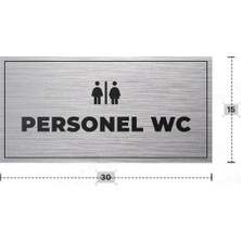 Azresa Personel Wc Yazılı - Metal - Gümüş Renk - Kapı Isimliği - 30X15 cm