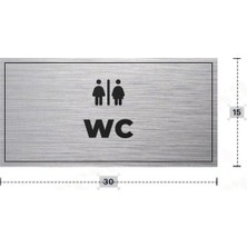 Azresa Wc Yazılı - Metal - Gümüş Renk - Kapı Isimliği - 30X15 cm