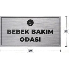 Azresa Bebek Bakım Odası Yazılı - Metal - Gümüş Renk - Kapı Isimliği - 30X15 cm