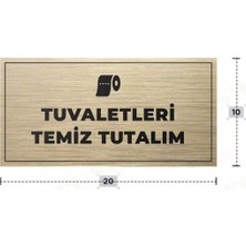 Azresa Tuvaletleri Temiz Tutalım Yazılı - Metal - Gold Renk - Kapı Isimliği - 20X10 cm