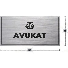 Azresa Avukat Yazılı - Metal - Gümüş Renk - Kapı Isimliği - 30X15 cm