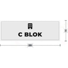 Azresa C Blok Yazılı - Metal - Beyaz Renk - Kapı Isimliği - 20X7 cm