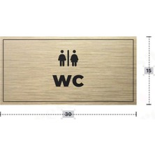 Azresa Wc Yazılı - Metal - Gold Renk - Kapı Isimliği - 30X15 cm