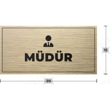 Azresa Müdür Yazılı - Metal - Gold Renk - Kapı Isimliği - 30X15 cm