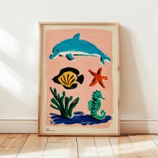 Ninastore Okyanus Hayvanları Posteri | Yunus Denizatı Deniz Yıldızı Duvar Sanatı | Kıyı Temalı Çocuk Baskısı