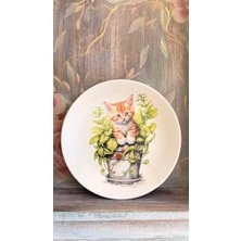 Baykuşca Saksıdaki Kedi 18 cm Duvar Tabağı, Dekorasyon, Mutfak, Balkon