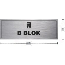 Azresa B Blok Yazılı - Metal - Gümüş Renk - Kapı Isimliği - 20X7 cm