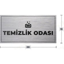 Azresa Temizlik Odası Yazılı - Metal - Gümüş Renk - Kapı Isimliği - 30X15 cm